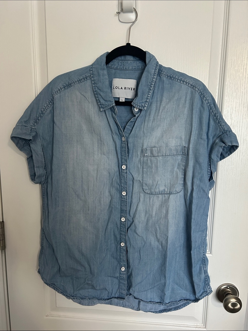 Lola River Womenβs Light Blue Chambray Button-Down Shirt